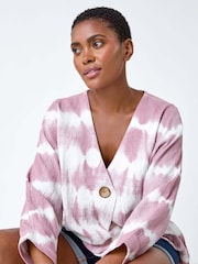 Roman Purple 100% Cotton Tie Dye Button Detail Top - Image 1 of 5