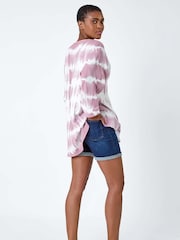 Roman Purple 100% Cotton Tie Dye Button Detail Top - Image 3 of 5