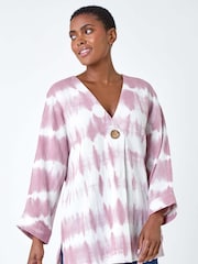 Roman Purple 100% Cotton Tie Dye Button Detail Top - Image 4 of 5