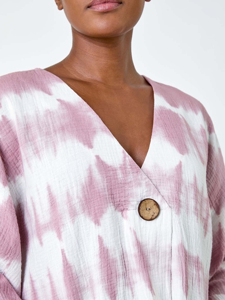 Roman Purple 100% Cotton Tie Dye Button Detail Top - Image 5 of 5