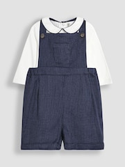 JoJo Maman Bébé Navy Houndstooth Dungarees And Tops Set - Image 1 of 6