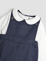 JoJo Maman Bébé Navy Houndstooth Dungarees And Tops Set - Image 6 of 6