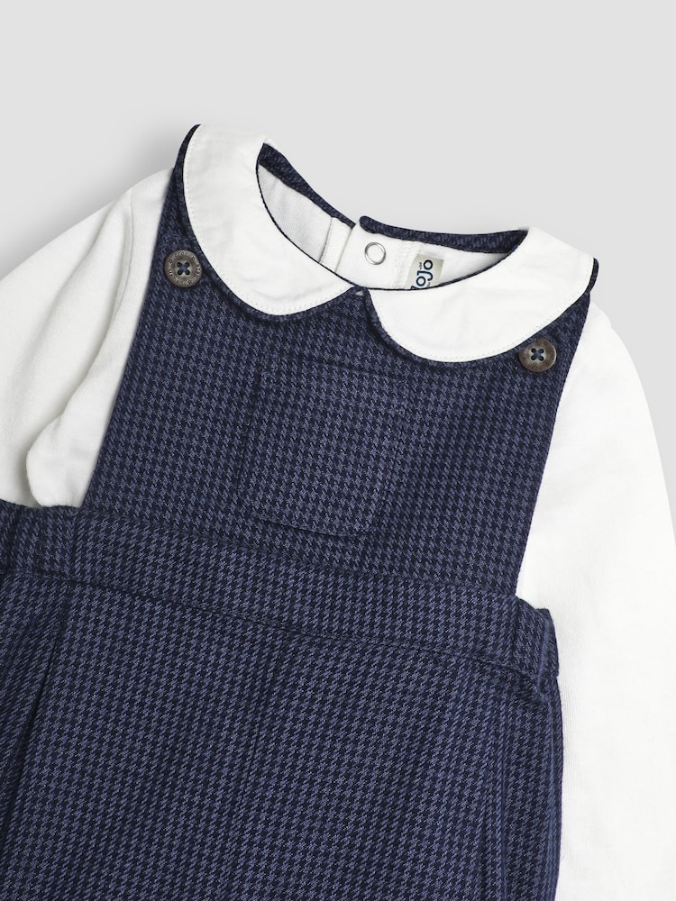 JoJo Maman Bébé Navy Houndstooth Dungarees And Tops Set - Image 6 of 6