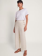 Monsoon Natural Parker 100% Linen Crop Trousers - Image 1 of 5