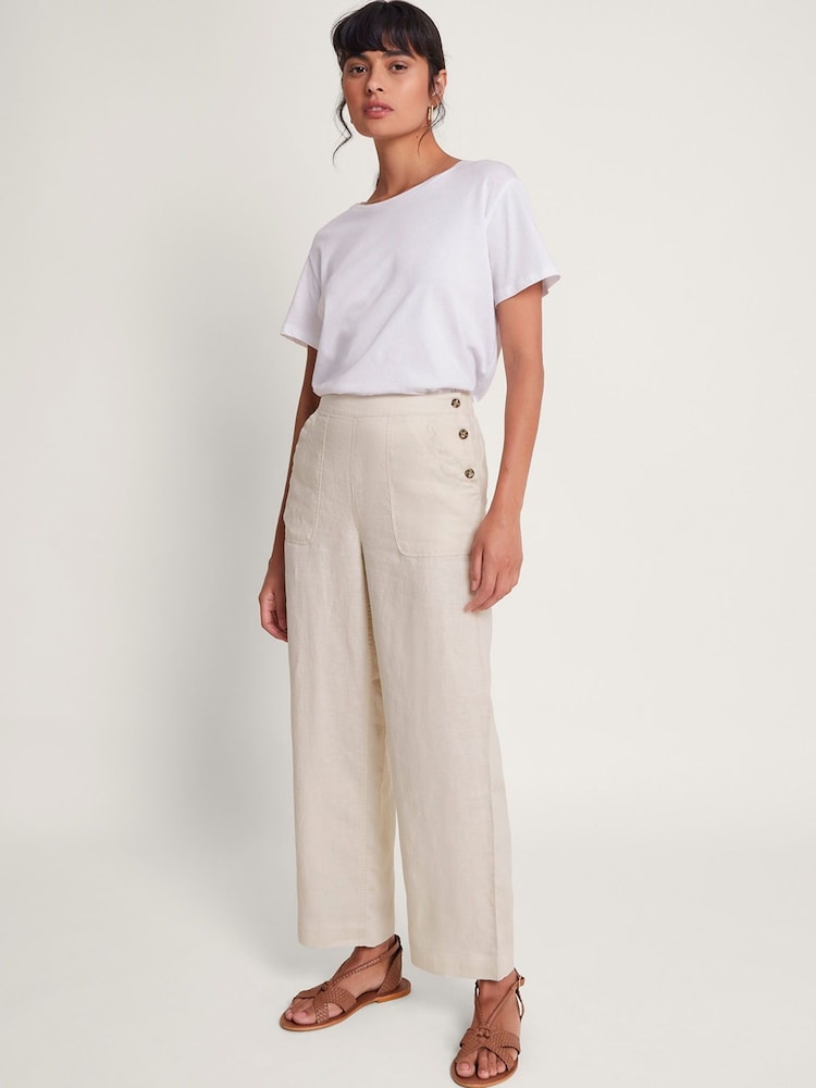 Monsoon Natural Parker 100% Linen Crop Trousers - Image 1 of 5 Monsoon Natural Parker 100% Linen Crop Trousers - Image 1 of 5