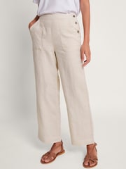 Monsoon Natural Parker 100% Linen Crop Trousers - Image 3 of 5