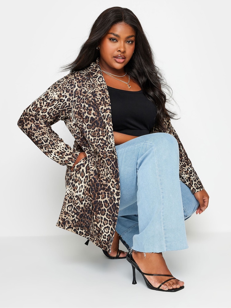 Yours Curve Brown Leopard Print Blazer - Image 1 of 4