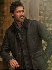 FatFace Hawker Washed Black Waxed Jacket - Image 1 of 2