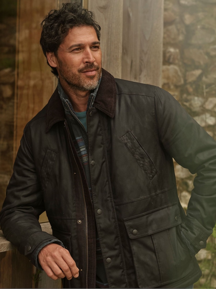FatFace Hawker Washed Black Waxed Jacket - Image 1 of 2
