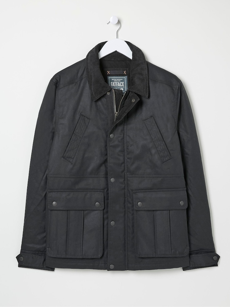 FatFace Hawker Washed Black Waxed Jacket - Image 2 of 2