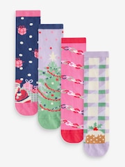Cath Kidston Pink Christmas Socks 4 Pack - Image 1 of 7