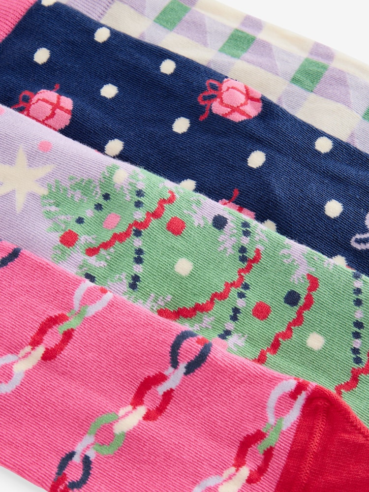 Cath Kidston Pink Christmas Socks 4 Pack - Image 7 of 7