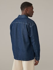 Dark Blue Denim Single Pocket 100% Cotton Shacket - Image 2 of 8