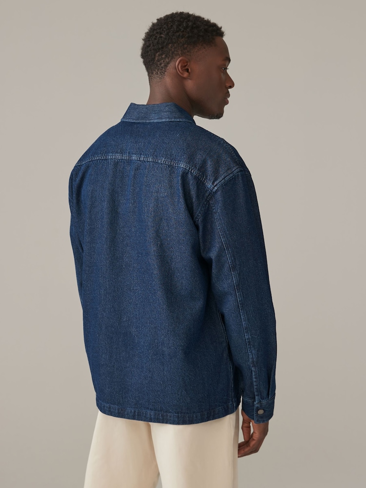 Dark Blue Denim Single Pocket 100% Cotton Shacket - Image 2 of 8