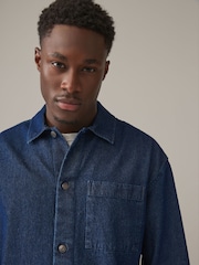 Dark Blue Denim Single Pocket 100% Cotton Shacket - Image 3 of 8