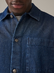 Dark Blue Denim Single Pocket 100% Cotton Shacket - Image 4 of 8