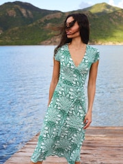 Boden Green Joanna Cap Sleeve Wrap Dress - Image 1 of 6