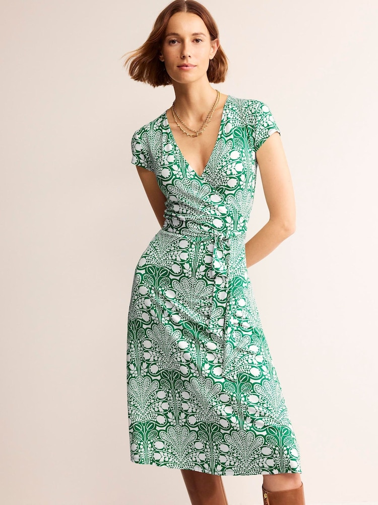 Boden Green Joanna Cap Sleeve Wrap Dress - Image 2 of 6
