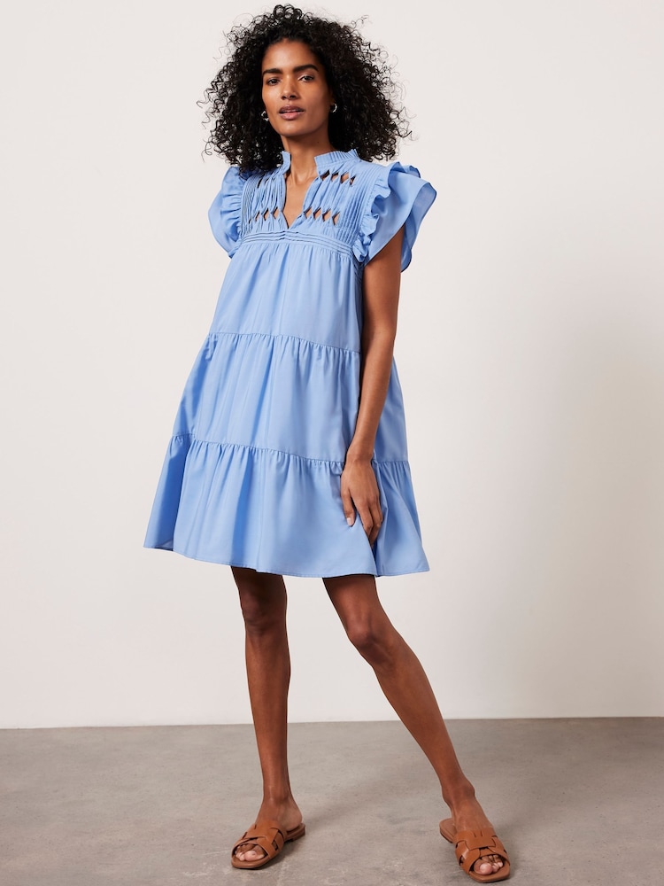 Mint Velvet Blue Ruffle Detail Mini Dress - Image 1 of 4 Mint Velvet Blue Ruffle Detail Mini Dress - Image 1 of 4