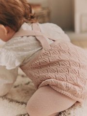 Pink Baby Knitted Romper 100% Cotton Dungarees With Blouse And Tights (0mths-2yrs) - Image 3 of 4