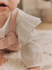 Pink Baby Knitted Romper 100% Cotton Dungarees With Blouse And Tights (0mths-2yrs) - Image 4 of 4