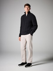 Dark Fig Purple Cable Relaxed Fit Premium Soft Touch Quarter Zip Jumper with Wool - Image 3 of 7
