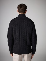 Dark Fig Purple Cable Relaxed Fit Premium Soft Touch Quarter Zip Jumper with Wool - Image 4 of 7