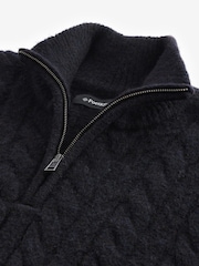 Dark Fig Purple Cable Relaxed Fit Premium Soft Touch Quarter Zip Jumper with Wool - Image 6 of 7