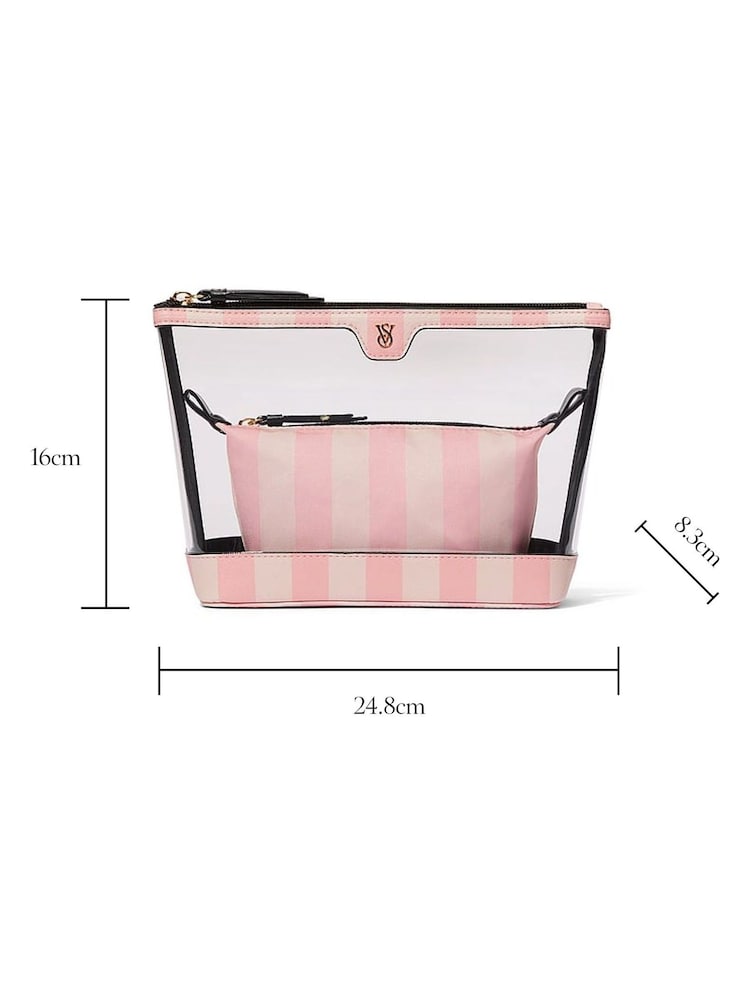 Victoria's Secret Iconic Stripe Pink AM/PM Makeup Bag Duo - Image 3 of 3