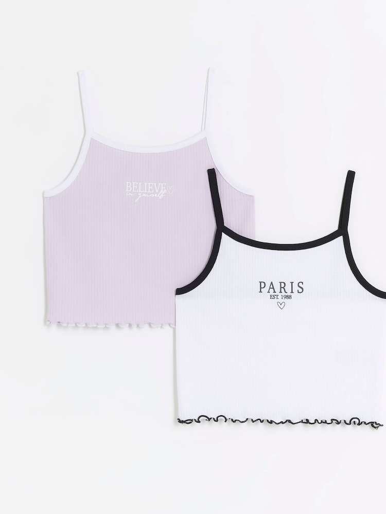 River Island Purple Girls 100% Cotton Rib Camis 2 Pack - Image 1 of 3 River Island Purple Girls 100% Cotton Rib Camis 2 Pack - Image 1 of 3
