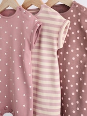 Pink Spot/ Stripe 100% Cotton Baby Rompers 3 Pack - Image 3 of 11