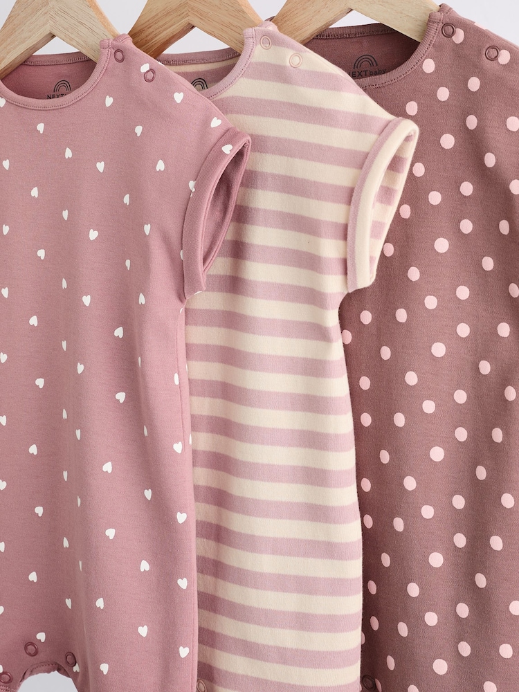 Pink Spot/ Stripe 100% Cotton Baby Rompers 3 Pack - Image 3 of 11