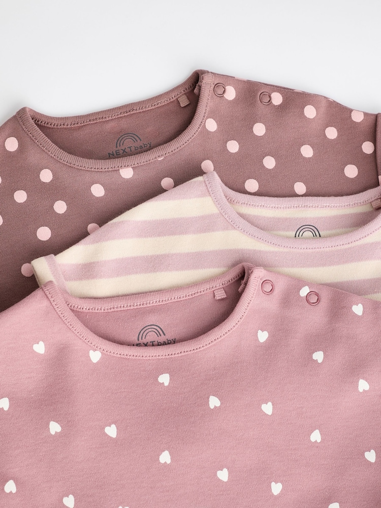 Pink Spot/ Stripe 100% Cotton Baby Rompers 3 Pack - Image 4 of 11