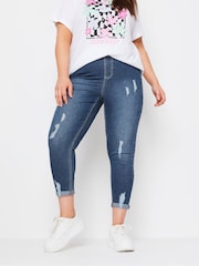 Умеренный синий - Yours Curve Grace Turn Up Ripped Cropped Jeggings - Изображение 1 из 5