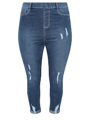 Умеренный синий - Yours Curve Grace Turn Up Ripped Cropped Jeggings - Изображение 5 из 5