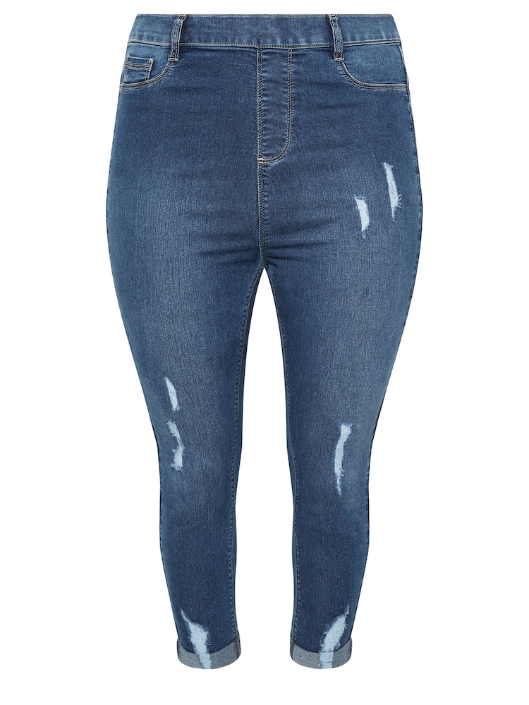 Умеренный синий - Yours Curve Grace Turn Up Ripped Cropped Jeggings - Изображение 5 из 5