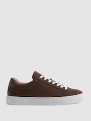 Reiss Mid Brown Finley Nubuck Nubuck Leather Low Top Trainers - Image 1 of 5