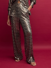 Gold Wide Leg Sequin Trousers - Image 2 of 4