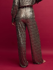 Gold Wide Leg Sequin Trousers - Image 3 of 4