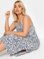 Yours Curve Blue Shirred Strappy Throw On Beach Dress - Image 4 of 5