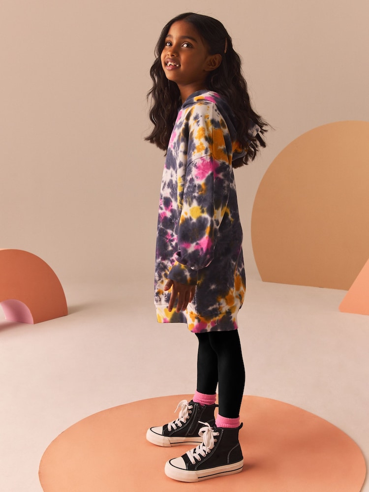 Black Pink Tie Dye Printed Longline Hoodie (3-16yrs) - Image 2 of 9