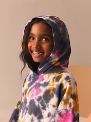 Black Pink Tie Dye Printed Longline Hoodie (3-16yrs) - Image 4 of 9