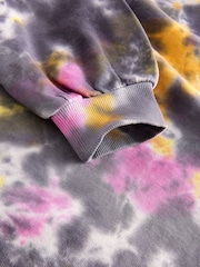 Black Pink Tie Dye Printed Longline Hoodie (3-16yrs) - Image 9 of 9