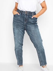 Yours Curve Blue Elasticated Mom Jeans - Image 1 of 4
