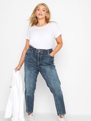 Yours Curve Blue Elasticated Mom Jeans - Image 2 of 4