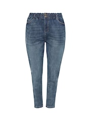 Yours Curve Blue Elasticated Mom Jeans - Image 4 of 4