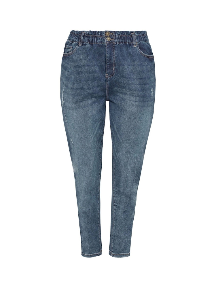 Yours Curve Blue Elasticated Mom Jeans - Image 4 of 4