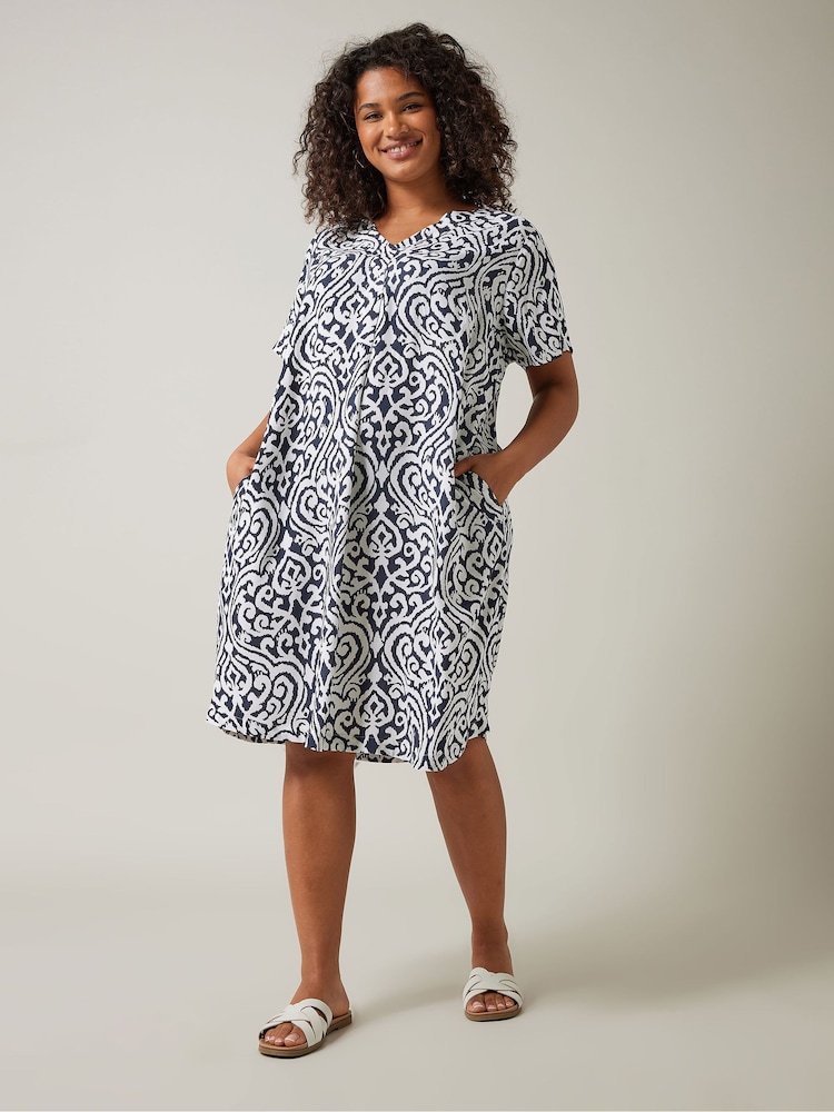 Evans Blue Notch Neck Dress With Pockets - Image 2 of 6