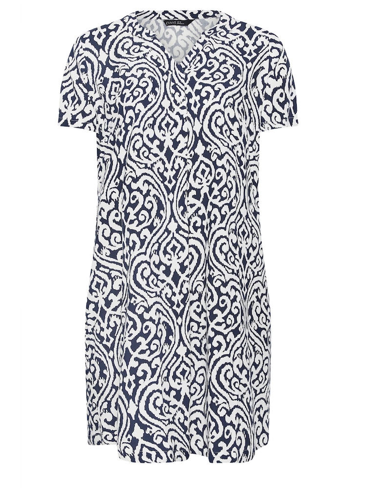 Evans Blue Notch Neck Dress With Pockets - Image 6 of 6