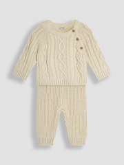 JoJo Maman Bébé Cream Cable Knit Jumper & Trouser Baby Set - Image 1 of 4